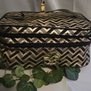 Macbeth Collection by Margaret Josephs Black Gold Chevron Makeup Organizer